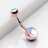 Detail View 2 of Rose Gold Iridescent Revo Sparkle Belly Button Ring-Rainbow/Multi-Color