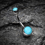Detail View 3 of Turquoise Double Gem Ball Steel Belly Button Ring-Turquoise