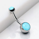Detail View 2 of Turquoise Double Gem Ball Steel Belly Button Ring-Turquoise