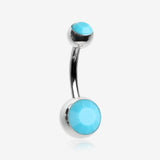 Turquoise Double Gem Ball Steel Belly Button Ring