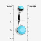 Detail View 1 of Turquoise Double Gem Ball Steel Belly Button Ring-Turquoise