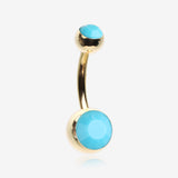 Golden Turquoise Double Gem Ball Steel Belly Button Ring