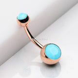 Detail View 2 of Rose Gold Turquoise Double Gem Ball Steel Belly Button Ring-Turquoise