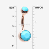 Detail View 1 of Rose Gold Turquoise Double Gem Ball Steel Belly Button Ring-Turquoise