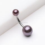 Detail View 2 of Pearlescent Luster Basic Belly Button Ring-Hematite
