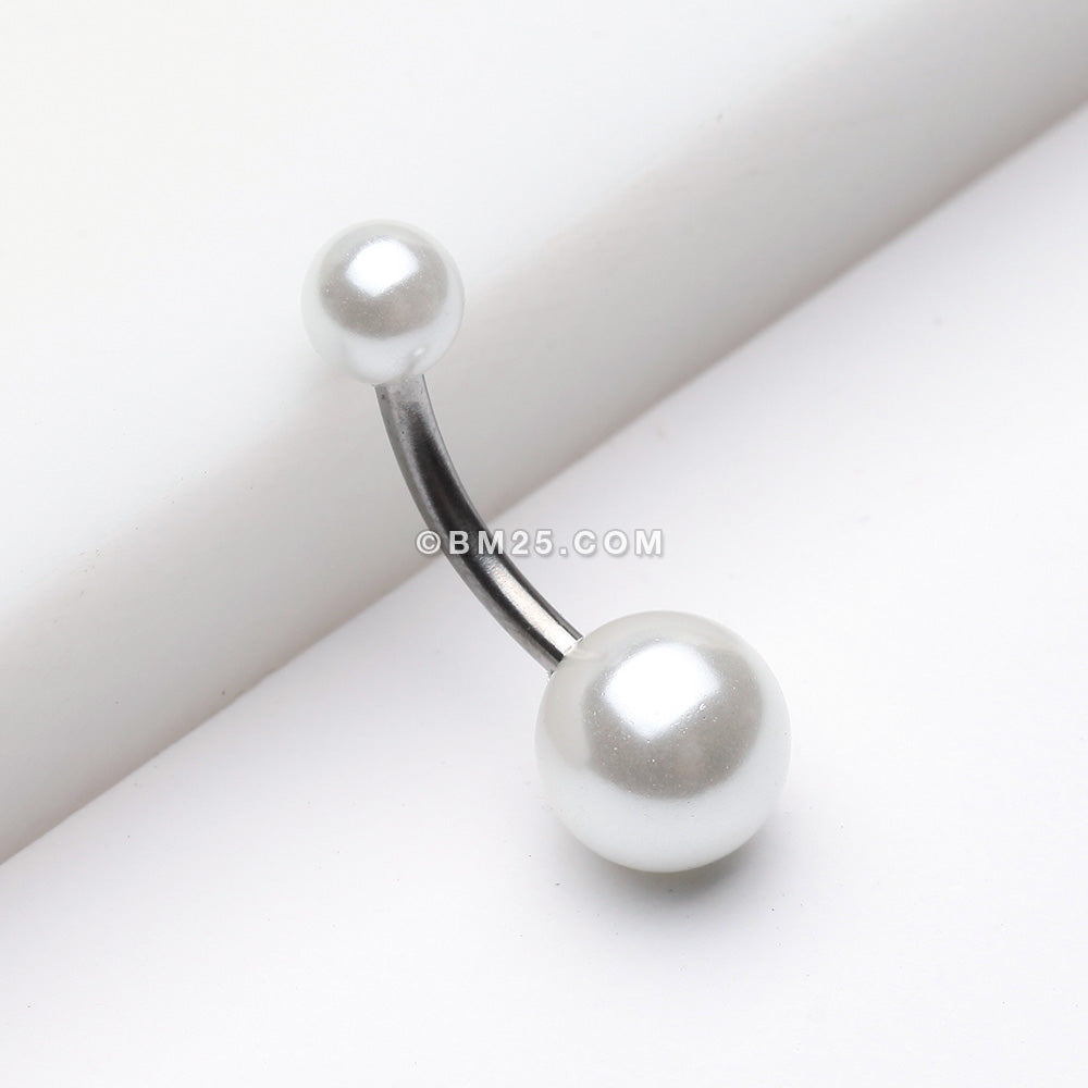Detail View 2 of Pearlescent Luster Basic Belly Button Ring-White