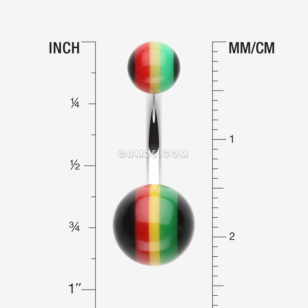Detail View 1 of Rasta Stripe Acrylic Belly Button Ring-Rainbow/Multi-Color