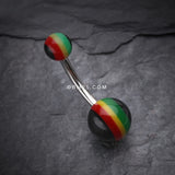 Detail View 2 of Rasta Stripe Acrylic Belly Button Ring-Rainbow/Multi-Color