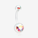 Bio Flexible Shaft Gem Ball Acrylic Belly Button Ring-Clear Gem/Aurora Borealis