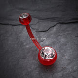Detail View 2 of Bio Flexible Shaft Gem Ball Acrylic Belly Button Ring-Red