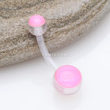 Detail View 2 of Glow in the Dark Acrylic Ball Bio Flexible Shaft Belly Button Ring-Pink