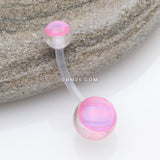 Detail View 2 of Holographic Acrylic Ball Bio Flexible Shaft Belly Button Ring-Pink