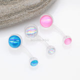 Detail View 3 of Holographic Acrylic Ball Bio Flexible Shaft Belly Button Ring-Pink