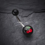 Detail View 2 of Cherry Acrylic Logo Belly Button Ring-Red