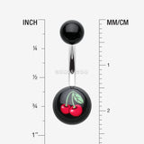 Detail View 1 of Cherry Acrylic Logo Belly Button Ring-Red