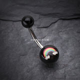 Detail View 2 of Rainbow Clouds Acrylic Logo Belly Button Ring-Black