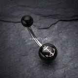 Detail View 2 of Classic Anchor Acrylic Logo Belly Button Ring-Black