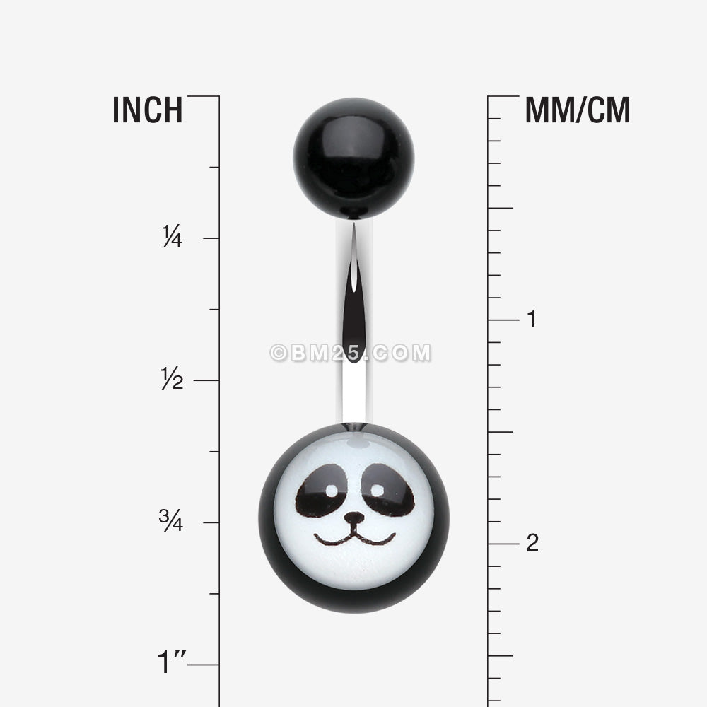 Detail View 1 of Panda Face Acrylic Logo Belly Button Ring-Black