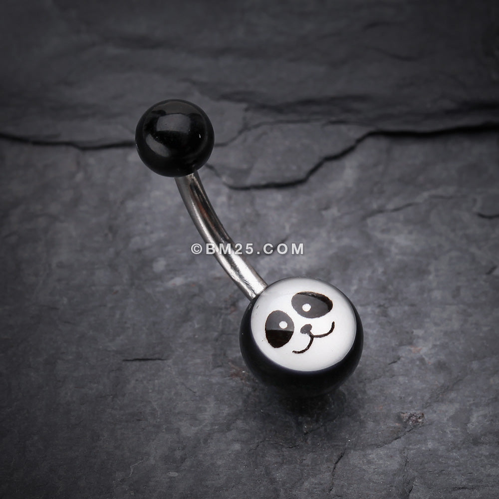 Detail View 2 of Panda Face Acrylic Logo Belly Button Ring-Black