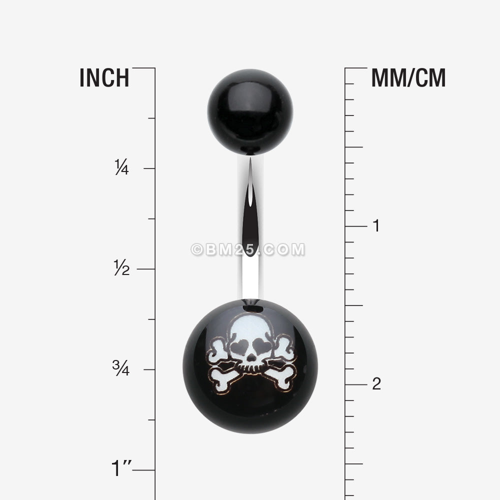 Detail View 1 of Pirate Skull Acrylic Logo Belly Button Ring-Black