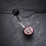 Detail View 2 of Sugar Skull Acrylic Logo Belly Button Ring-Pink/Fuchsia