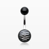 Zebra Stripe Acrylic Logo Belly Button Ring-White