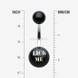 Detail View 1 of LICK ME' Acrylic Logo Belly Button Ring-Black