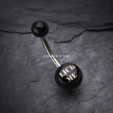 Detail View 2 of LICK ME' Acrylic Logo Belly Button Ring-Black
