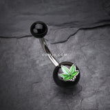 Detail View 2 of Pot Leaf Acrylic Logo Belly Button Ring-Green