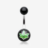 Pot Leaf Acrylic Logo Belly Button Ring-Green