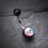 Detail View 2 of Skull Americana Acrylic Logo Belly Button Ring-Black