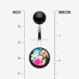 Detail View 1 of Hawaiian Luau Flower Acrylic Logo Belly Button Ring-Black