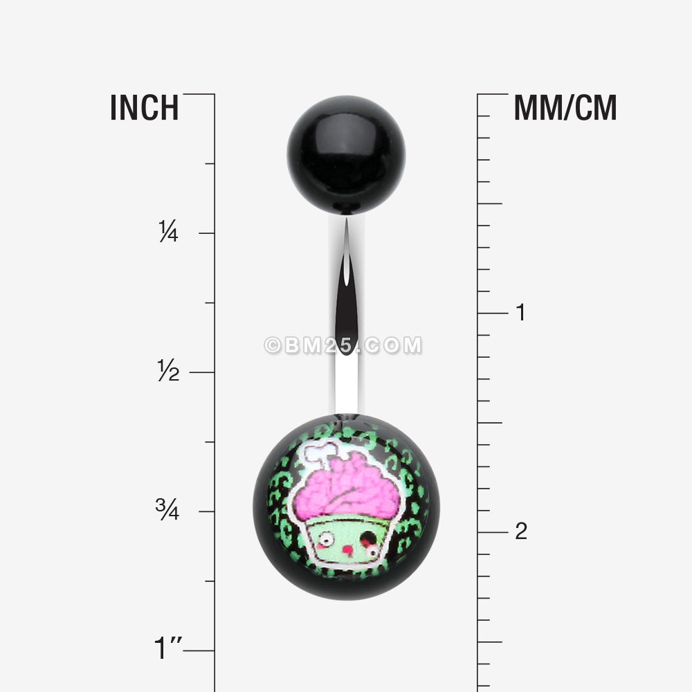 Detail View 1 of Zombie Cupcake Acrylic Logo Belly Button Ring-Pink/Fuchsia