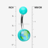 Detail View 1 of Planet Earth Acrylic Logo Belly Button Ring-Teal