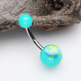 Detail View 2 of Planet Earth Acrylic Logo Belly Button Ring-Teal