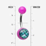 Detail View 1 of Vibrant Mermaid Scales Acrylic Logo Belly Button Ring-Purple
