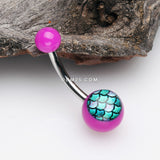 Detail View 2 of Vibrant Mermaid Scales Acrylic Logo Belly Button Ring-Purple