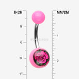 Detail View 1 of Romantic Rose Flower Acrylic Logo Belly Button Ring-Pink