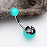Detail View 2 of Galaxy Daze Acrylic Logo Belly Button Ring-Teal