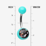 Detail View 1 of Galaxy Daze Acrylic Logo Belly Button Ring-Teal