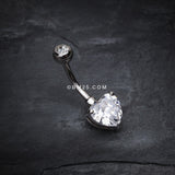 Detail View 2 of Classic Heart Sparkle Belly RIng-Clear Gem