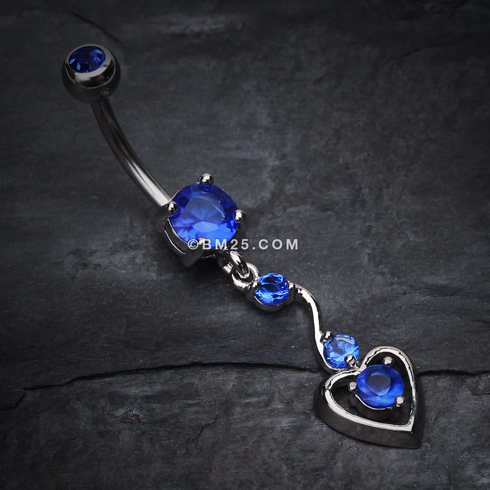 Detail View 2 of Dainty Dangled Heart Belly Button Ring-Blue