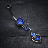 Detail View 2 of Dainty Dangled Heart Belly Button Ring-Blue