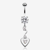 Dainty Dangled Heart Belly Button Ring-Clear Gem