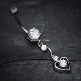 Detail View 2 of Dainty Dangled Heart Belly Button Ring-Clear Gem