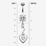 Detail View 1 of Dainty Dangled Heart Belly Button Ring-Clear Gem