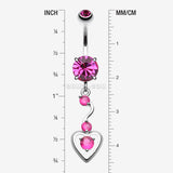 Detail View 1 of Dainty Dangled Heart Belly Button Ring-Fuchsia