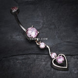Detail View 2 of Dainty Dangled Heart Belly Button Ring-Pink