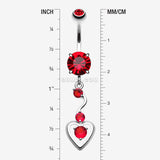 Detail View 1 of Dainty Dangled Heart Belly Button Ring-Red