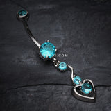 Detail View 2 of Dainty Dangled Heart Belly Button Ring-Teal